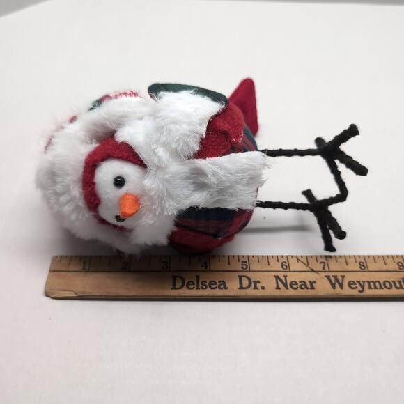 Walgreens Christmas Fabric Bird Tabletop Decor Red Fur Hat Happy Holidays - Picture 9 of 9